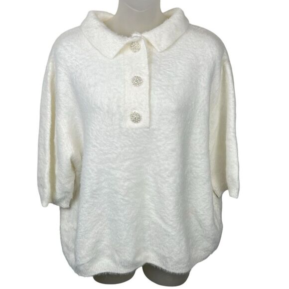 H&M Sweaters - H&M Fuzzy Pearl Short Sleeve Collar Oversized Christmas Sweater Women's Size M